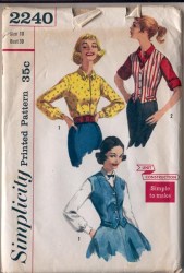 2240 1957 TEEN 14 SS-LS BUTTON BLOUSE, WESKIT PATTERN 34B